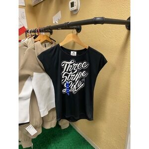 Adidas Black Three Stripe Life Graphic T Shirt Womens Size Large